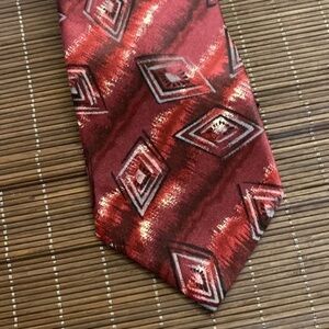 Oscar de la Renta 100% silk hand sewn abstract red, black & gray tie